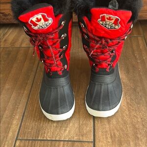 Kids Red and Black Winter Snow Boots - Insulated Waterproof Design,NEW